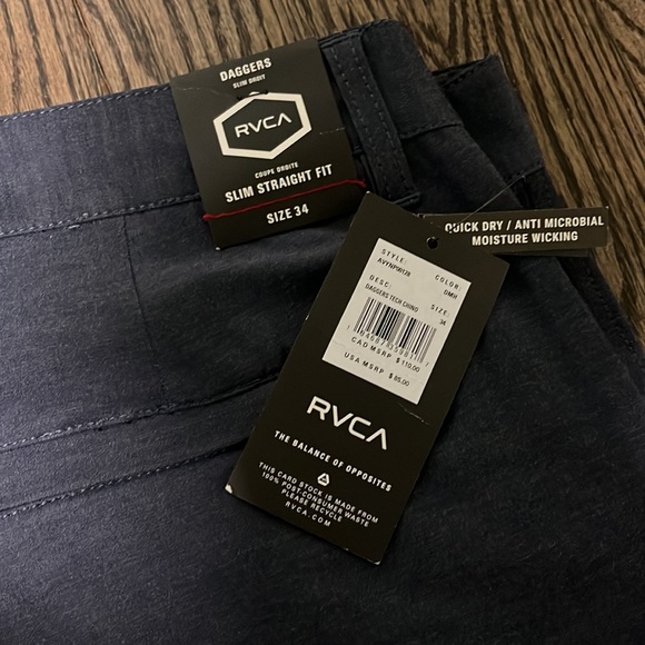 RVCA Daggers Slim Straight Fit. Stretch. Quick Dry/Moisture Wicking Size 34 - Picture 2 of 6